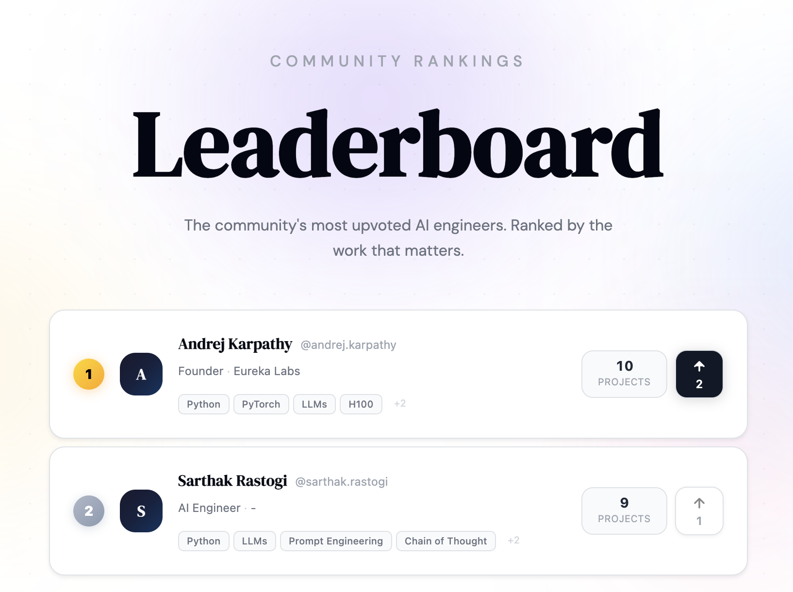 Recruiter search and filter interface for AI engineers
